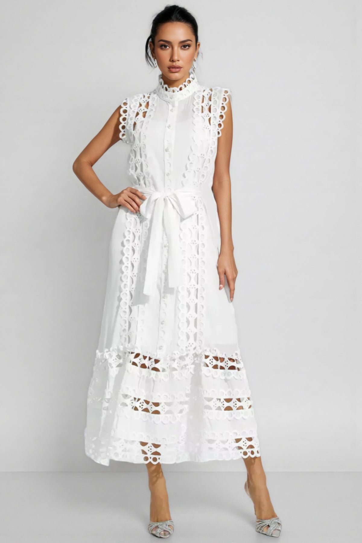 Yarera White Sleeveless Hollow Maxi Dress