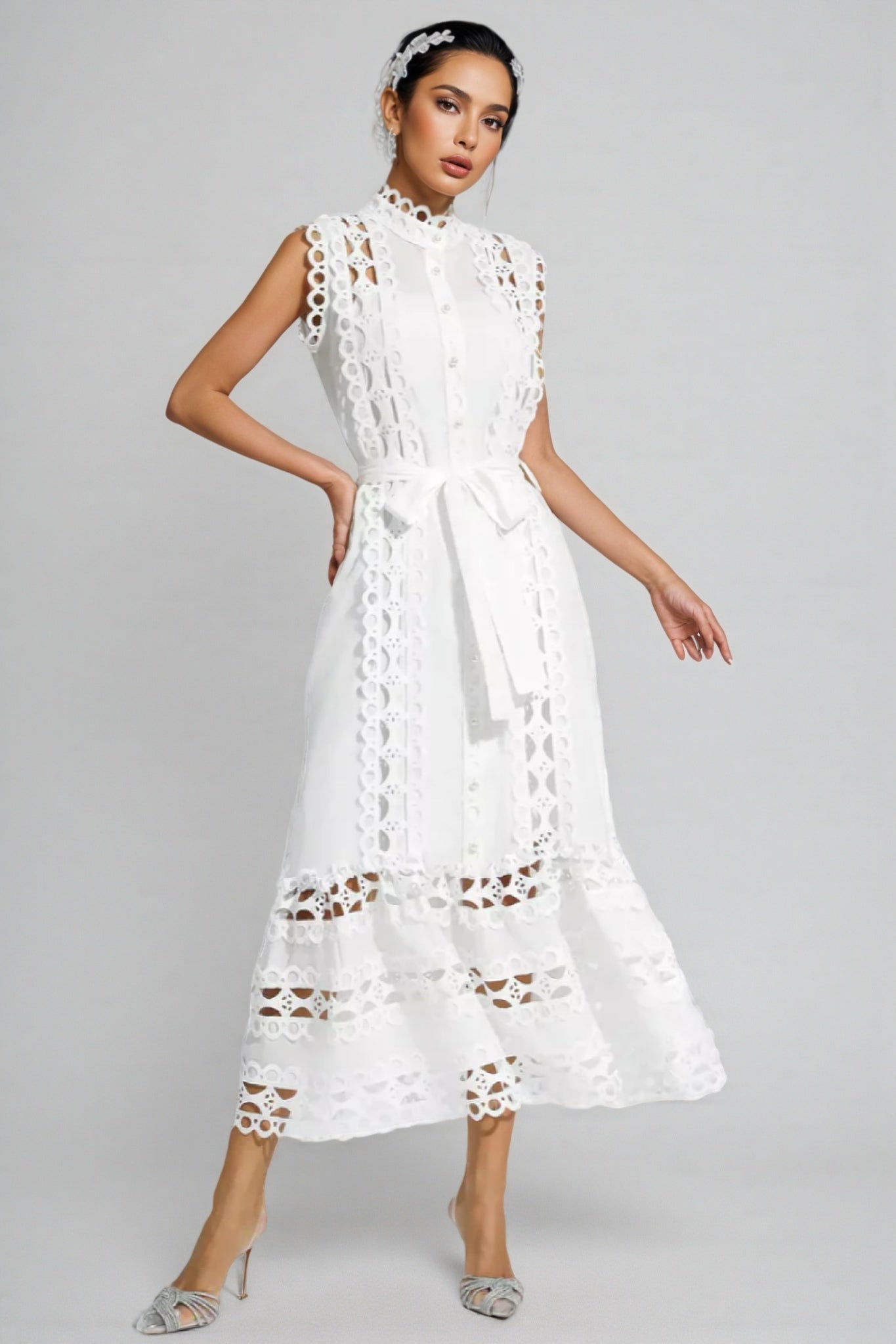 Yarera White Sleeveless Hollow Maxi Dress