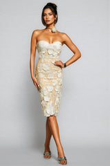 Lux Strapless Flower Embroidered Midi Dress
