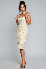 Lux Strapless Flower Embroidered Midi Dress