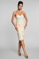 Lux Strapless Flower Embroidered Midi Dress