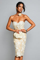 Lux Strapless Flower Embroidered Midi Dress