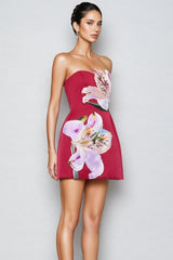 Ryron Red Floral Bustier Mini Dress