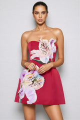 Ryron Red Floral Bustier Mini Dress