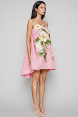 Arlolt Pink Backless 3D Flower Mini Dress