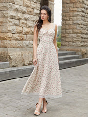 Lace Spliced Tie Front Floral Print Maxi Dress