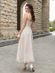 Lace Spliced Tie Front Floral Print Maxi Dress