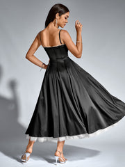 Lace Trim Corset Flared Hem Maxi Dress