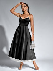 Lace Trim Corset Flared Hem Maxi Dress