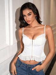 Lace Trim Cut Out Backless Crop Top