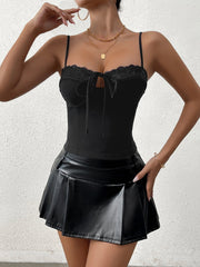 Lace Trim Tie Front Bustier Top