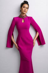 Lamya Purple Cape Sleeve Cutout Maxi Dress