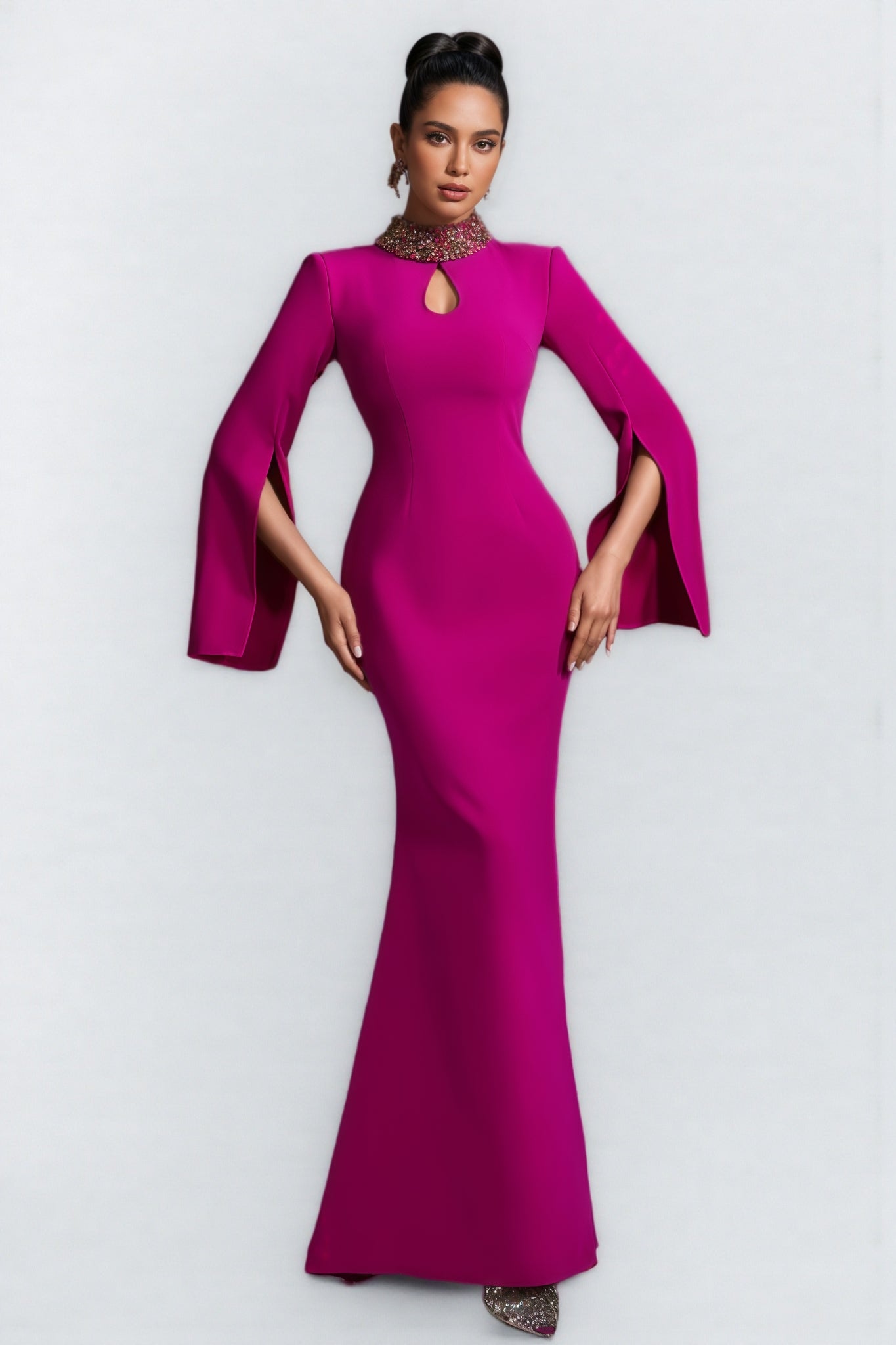 Lamya Purple Cape Sleeve Cutout Maxi Dress
