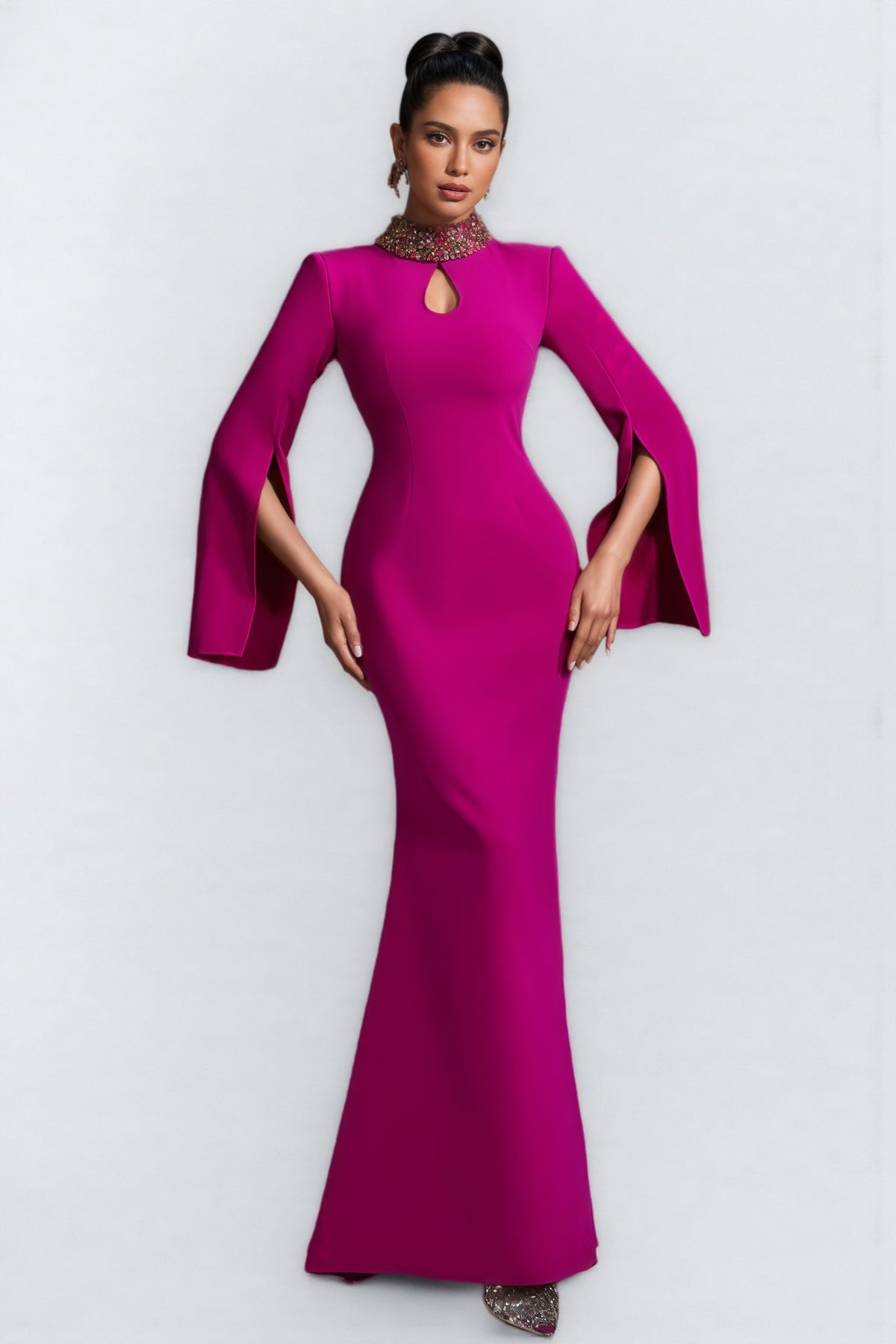 Lamya Purple Cape Sleeve Cutout Maxi Dress