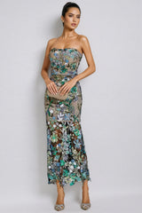 Aisia Sequin Floral Maxi Dress-Blue