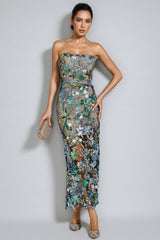 Aisia Sequin Floral Maxi Dress-Blue