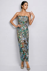 Aisia Sequin Floral Maxi Dress-Blue