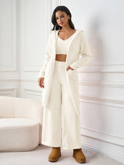 Long Sleeve Pocket Belted Hood Solid Sweater