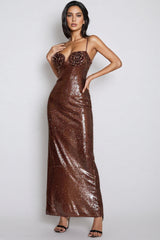 Fiorella Brown Sequin Maxi Dress