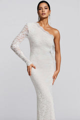 Sylase One Shoulder White Lace Maxi Dress
