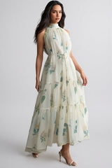 Mikin Floral Print Halter Maxi Dress