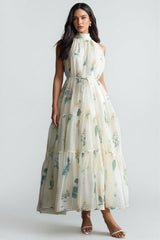 Mikin Floral Print Halter Maxi Dress