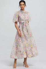 Kynllt Floral Print Puff Sleeve Maxi Dress