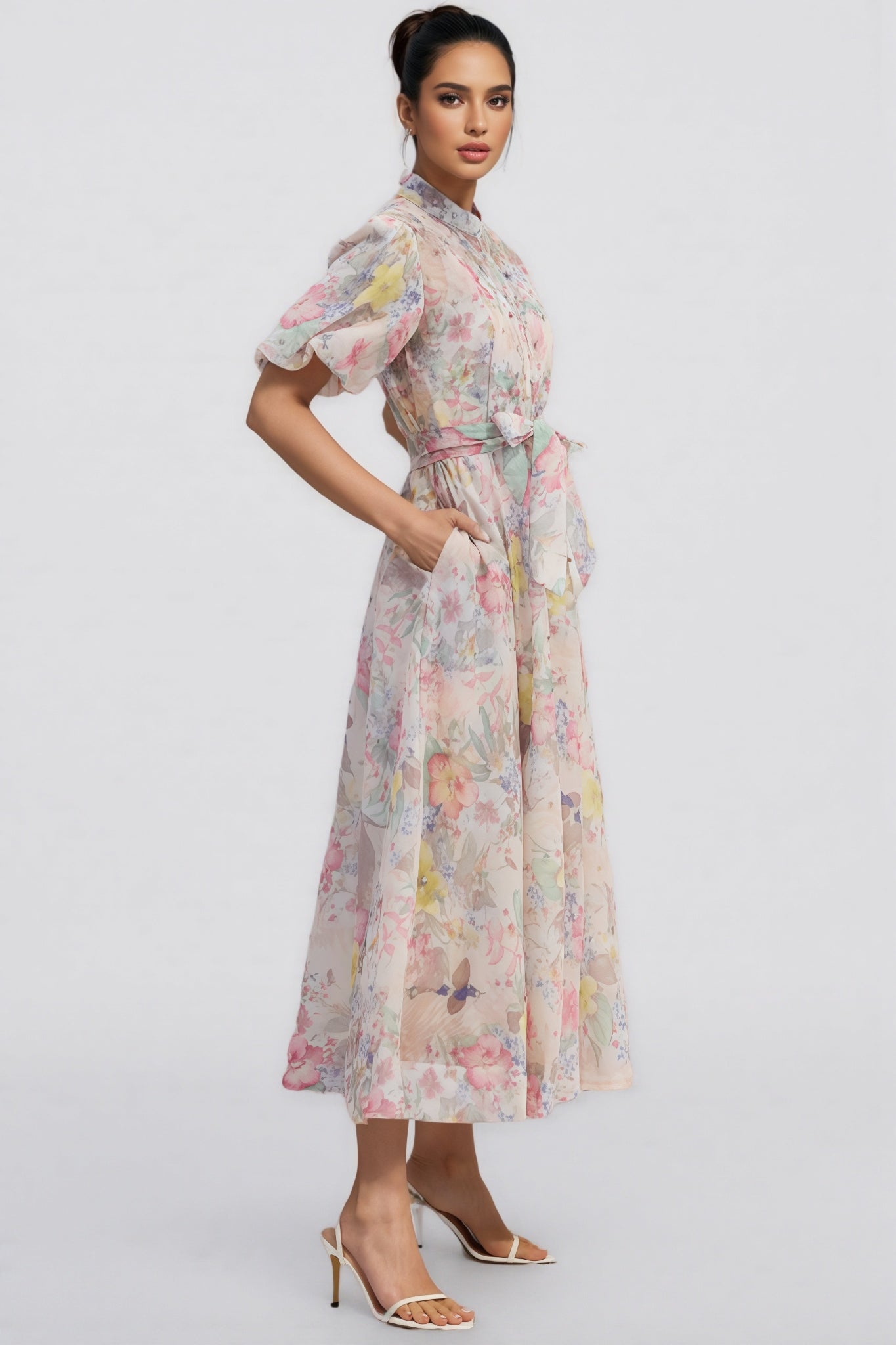 Kynllt Floral Print Puff Sleeve Maxi Dress