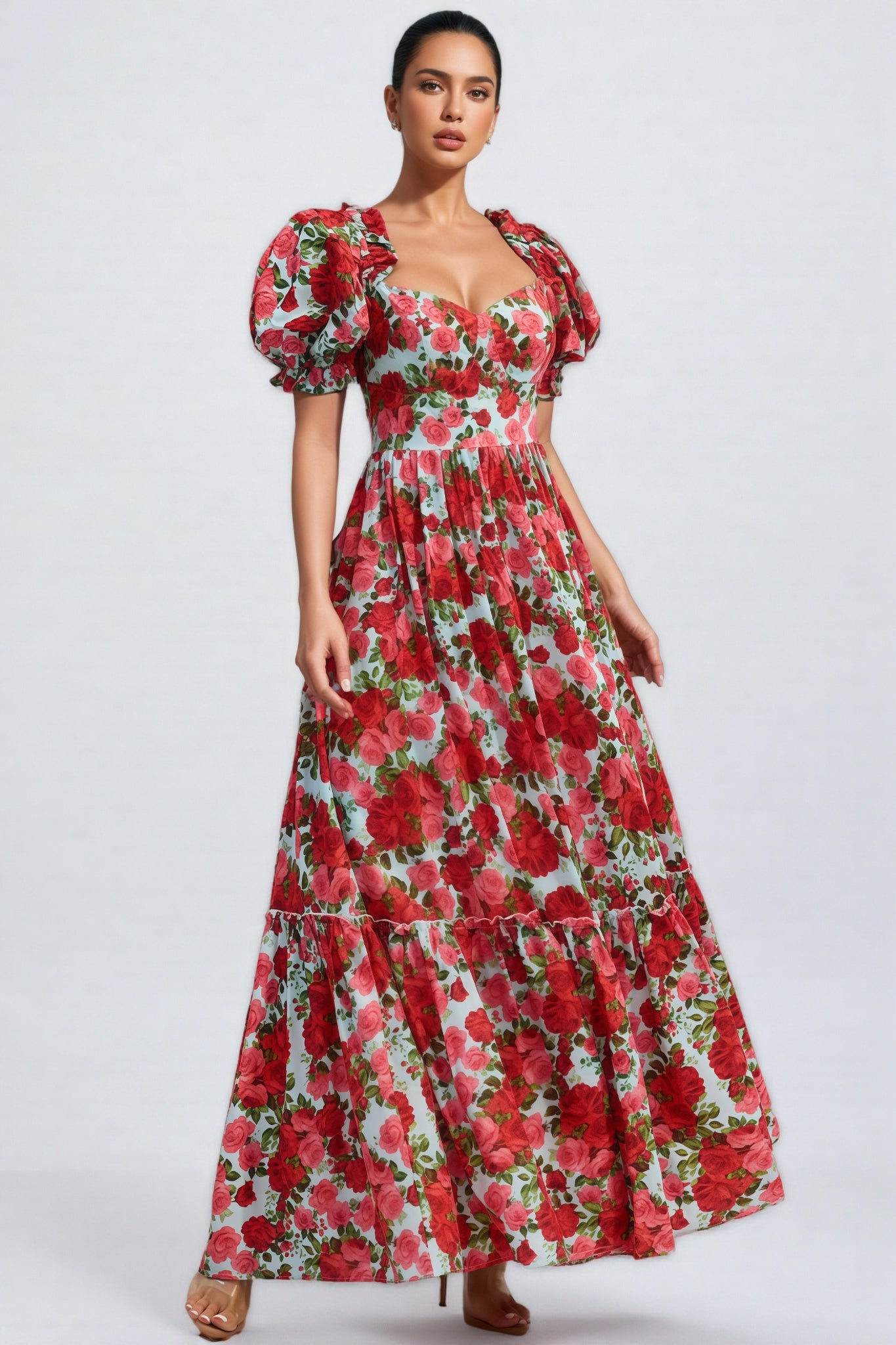 Renee Floral Print Puff Sleeve Maxi Dress