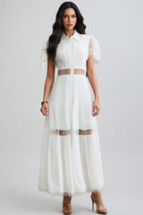 Zived White Lace Embroidery Cut Out Maxi Dress