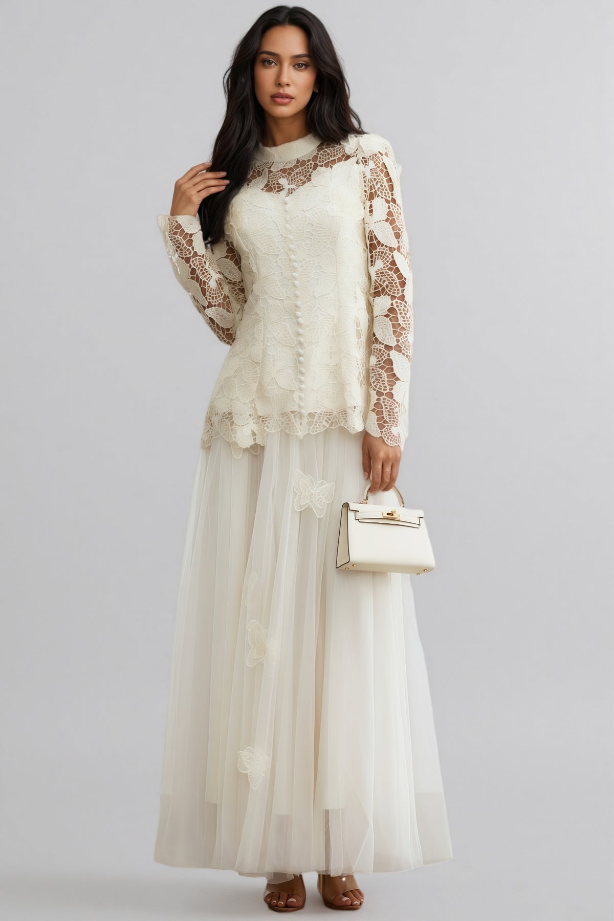 Inina Butterfly Embroidered Lace Maxi Dress Set