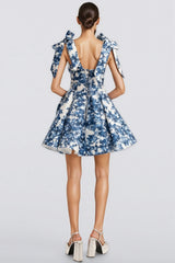 Jacetk Blue Hydrangea Floral Mini Dress