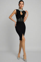Uma Black Diamond Bandage Midi Dress
