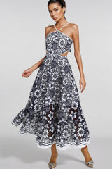 Percival Blue Cut Out Halter Maxi Dress