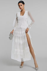 Torind White Lace Mesh Maxi Dress