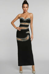 Elioed Black Beading Mesh Bandage Maxi Dress