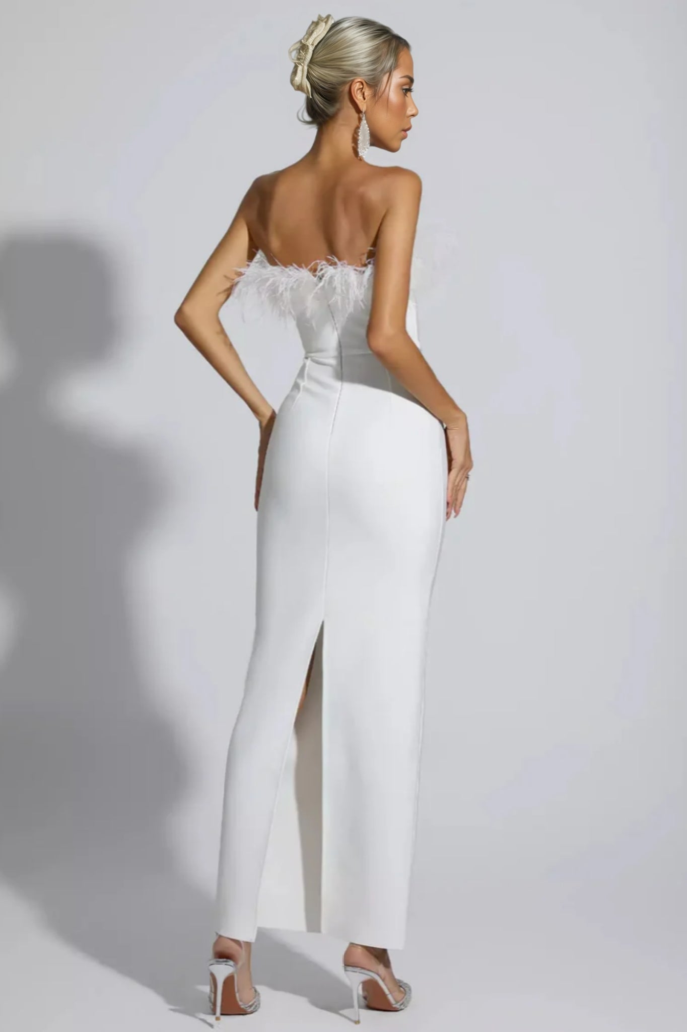 Viane White Feather Tassel Maxi Dress