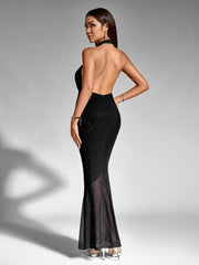 O-Neck Cut Out Mesh Sequin Mermaid Dress