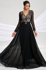 Abel Black Long-Sleeve Lace Maxi Dress