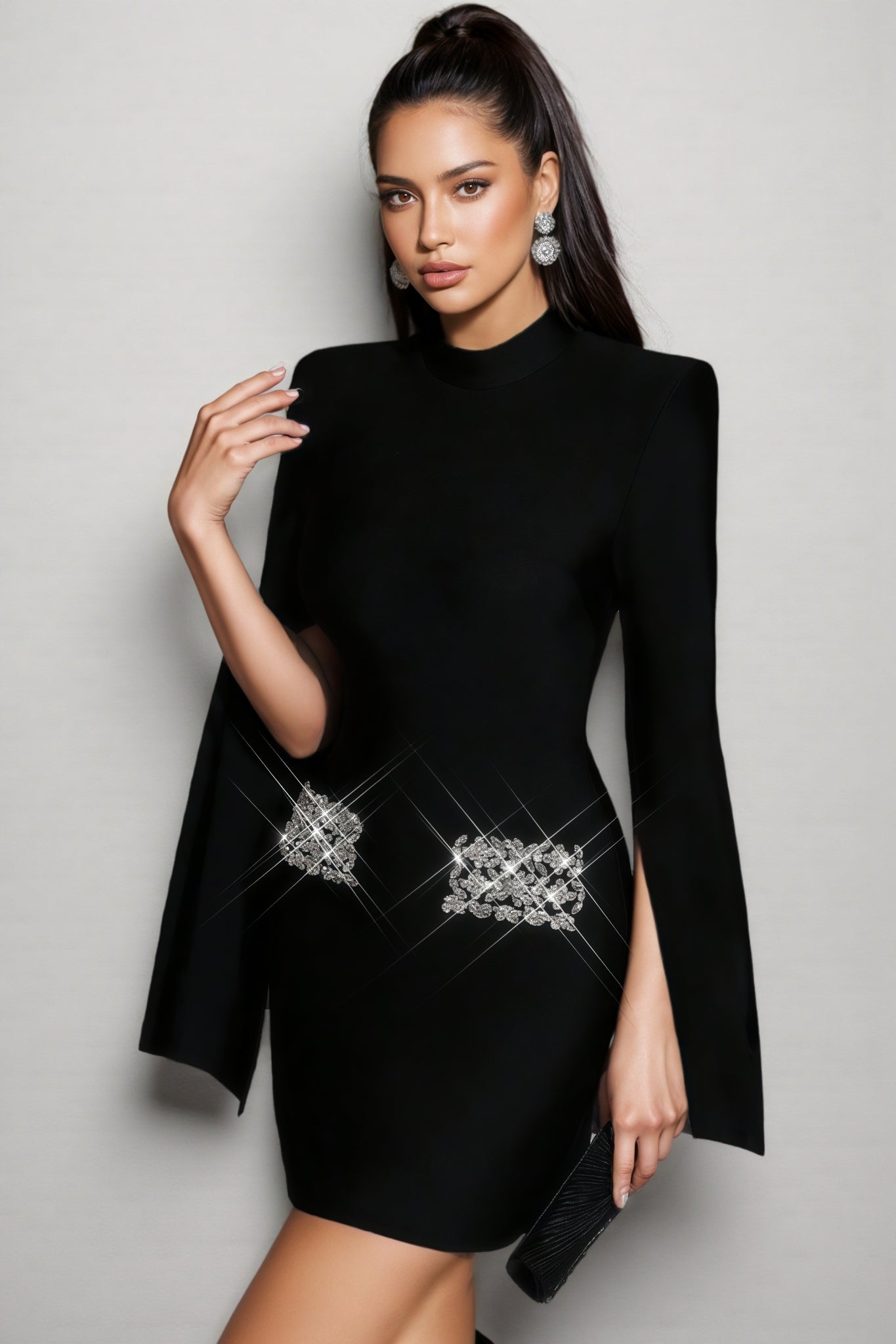 Selene Black Bandage Diamond Mini Dress