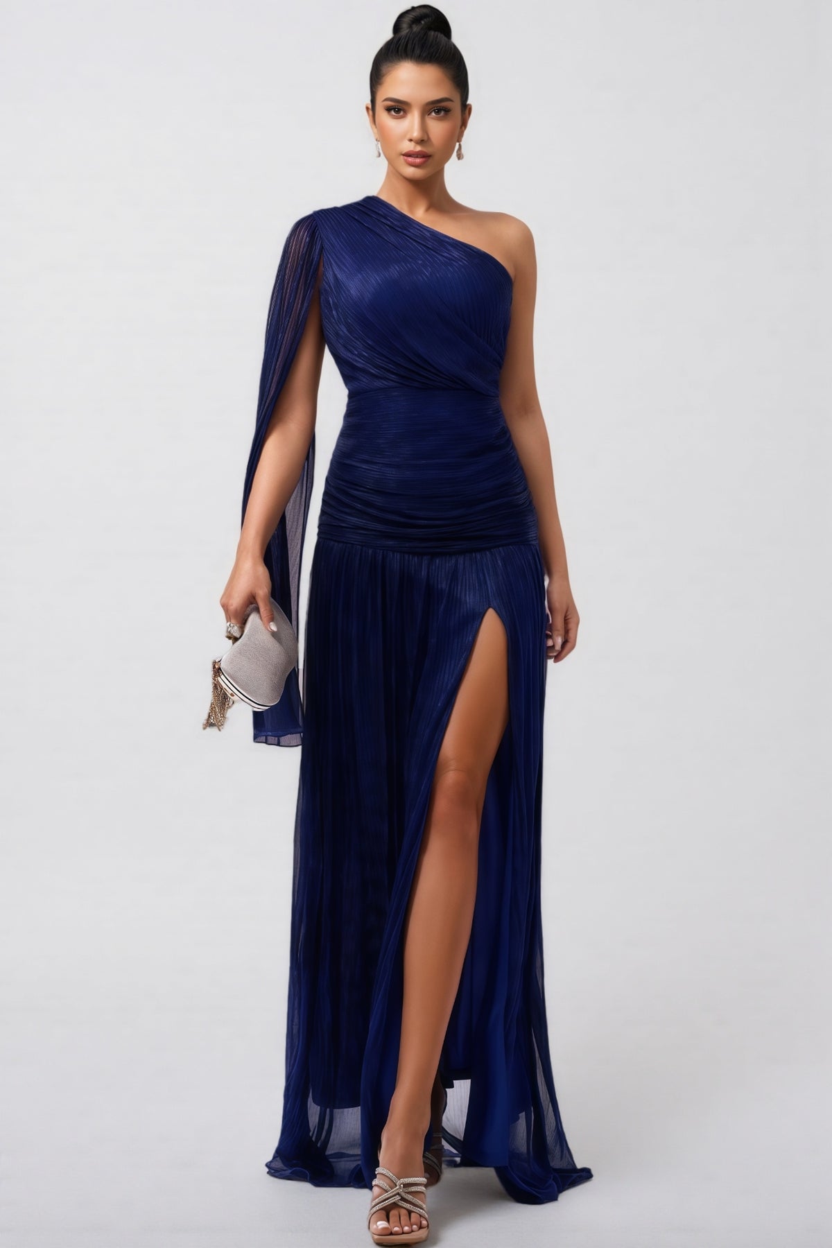 Desti Slanted Collar Slit Maxi Dress