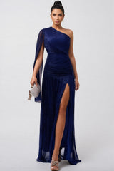 Desti Slanted Collar Slit Maxi Dress