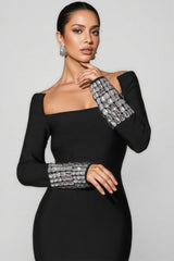 Log Square Diamond Square Neck Maxi Dress