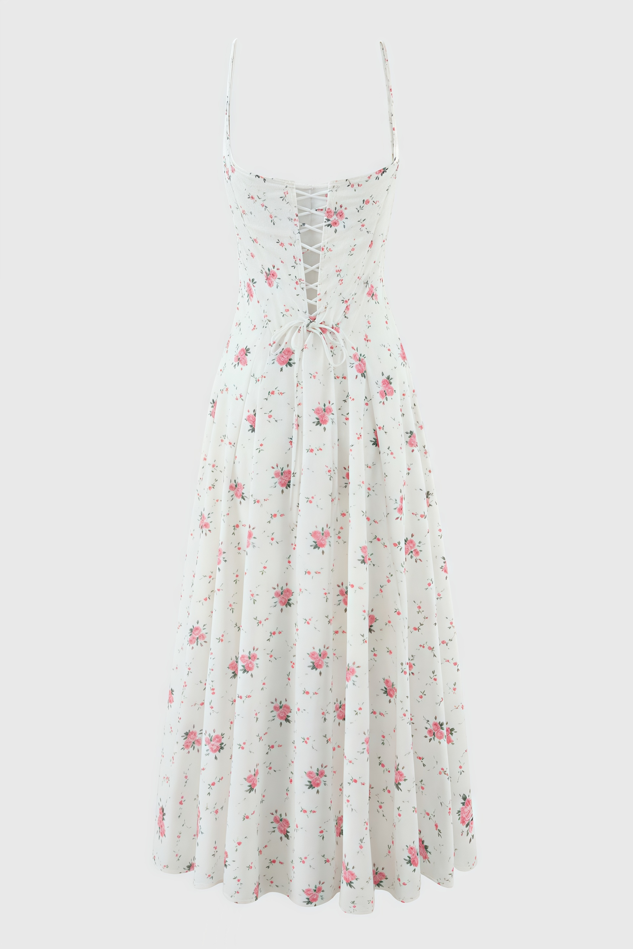 Thora White Stretch Cotton Rose Print Midi Dress