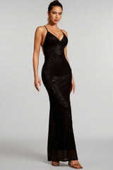 Gaiwan Black V-Neck Sequinned Maxi Dress