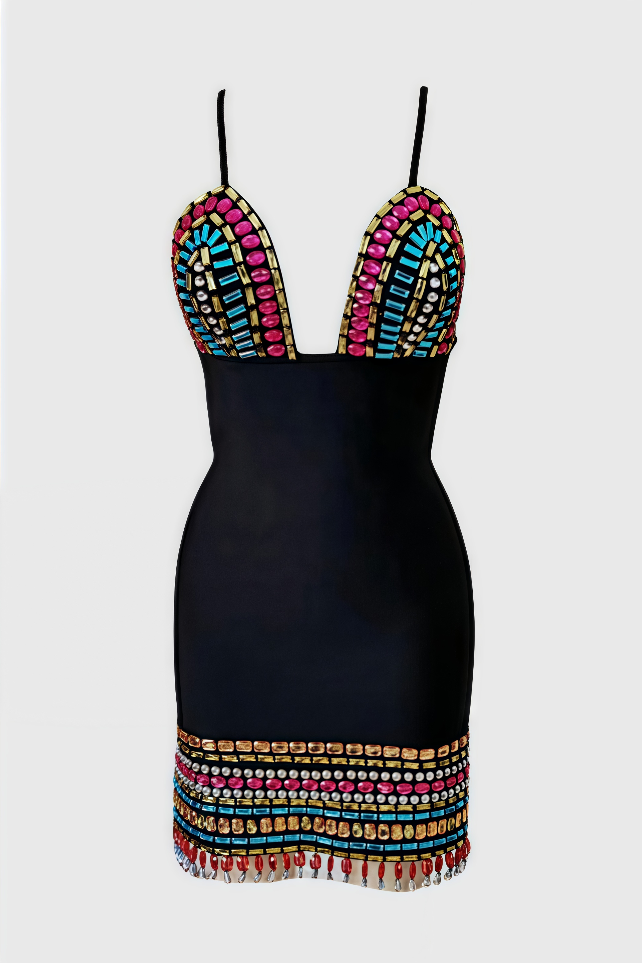 Kirand Colourful Diamonds Halter Mini Dress