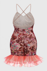 Tovitk Pink Strapless Mesh Sequin Mini Dress