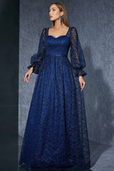 Crana Blue Embroidered Mesh Maxi Dress