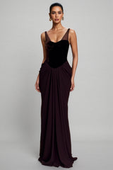 Sarioa Red Halter Pleated Maxi Dress