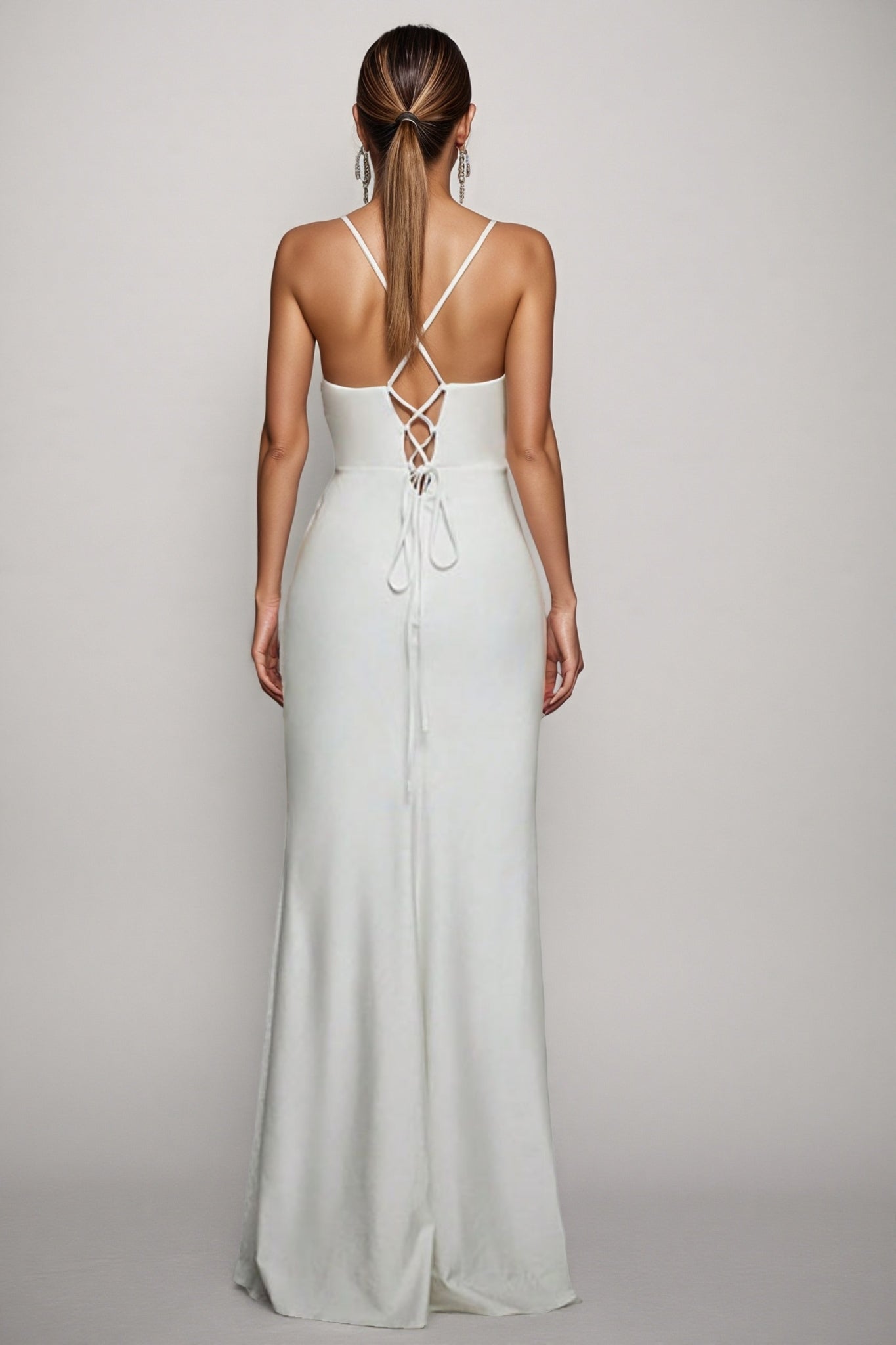 Xila White Split Satin Maxi Dress